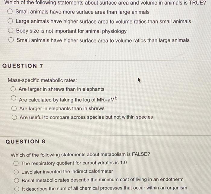 Solved Which of the following statements about surface area 