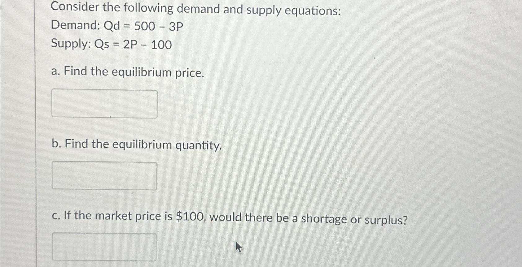 Solved Consider The Following Demand And Supply | Chegg.com