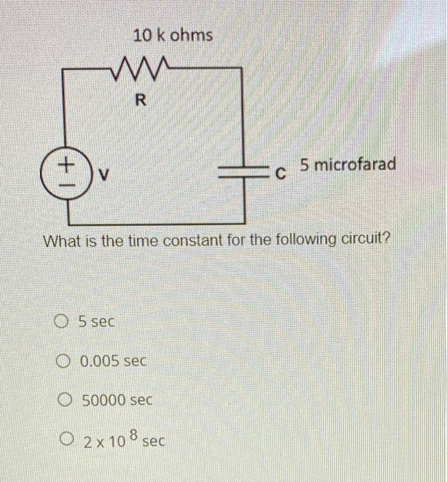 Solved 10 k ohms W R 5 microfarad +1 V С What is the time | Chegg.com