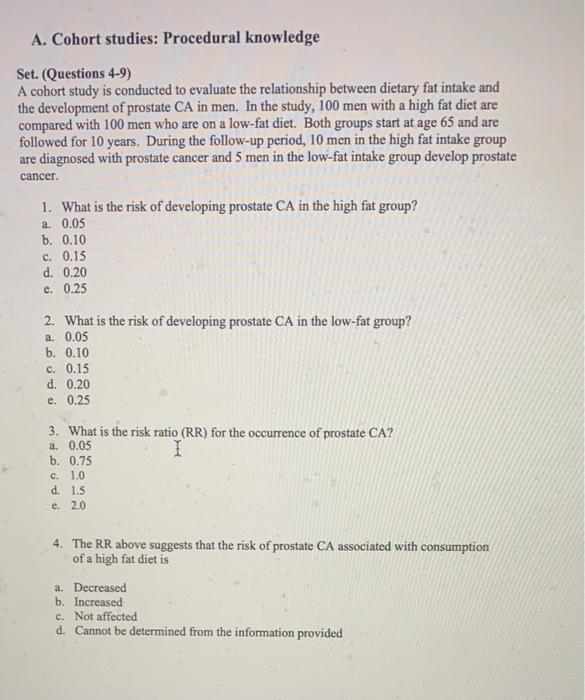 Solved A. Cohort studies: Procedural knowledge Set. | Chegg.com