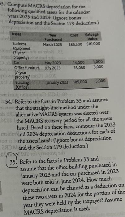 Solved 3. Compute MACRS depreciation for the following | Chegg.com