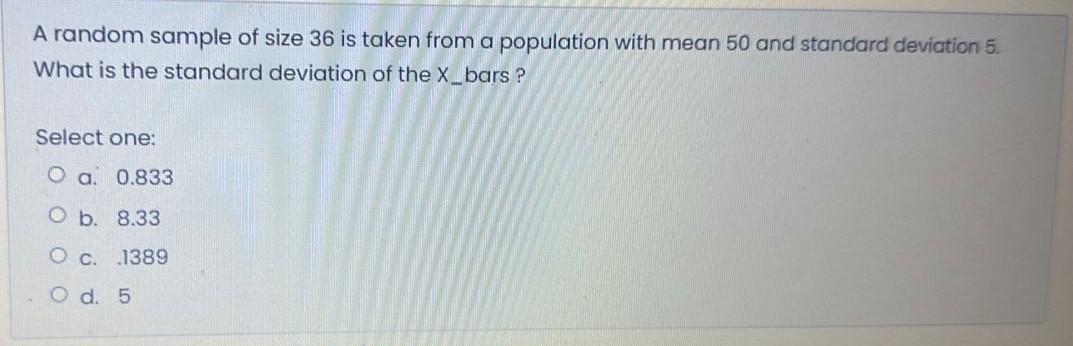 Solved A random sample of size 36 is taken from a population | Chegg.com