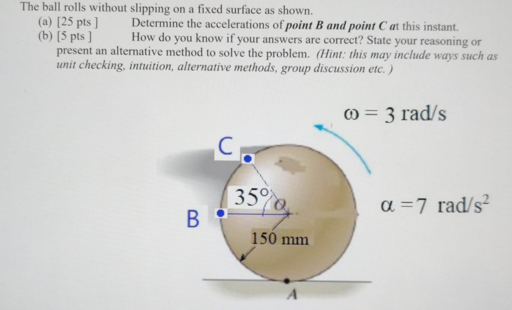 Solved The ball rolls without slipping on a fixed surface as