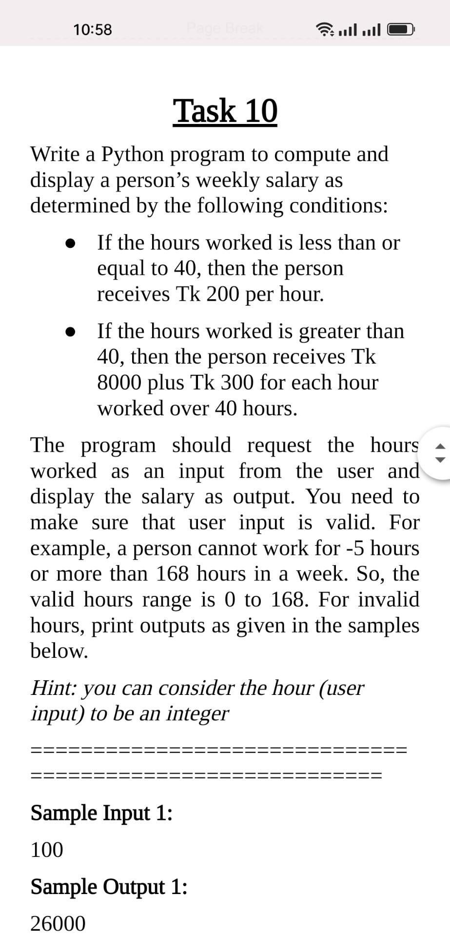 Solved Task 10 Write A Python Program To Compute And Display | Chegg.com