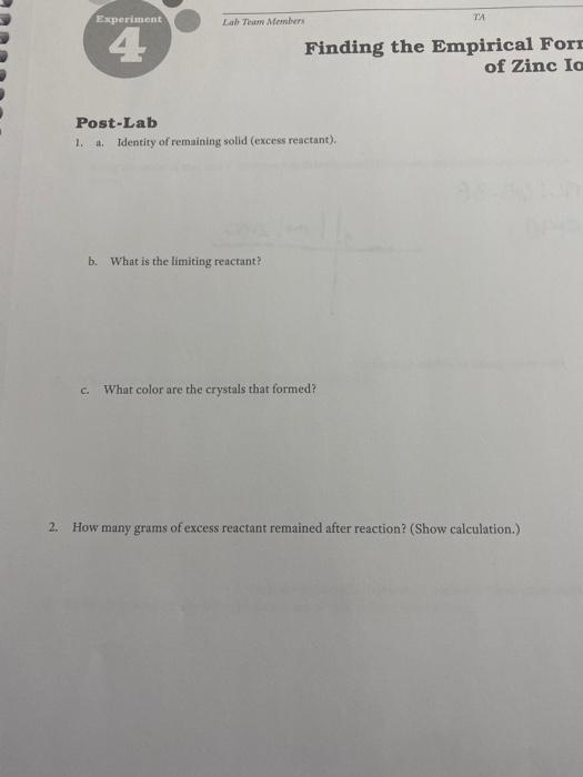 Solved 4 Finding the Empirical Formula of Zinc Iodide Report