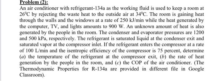 Solved An air conditioner with refrigerant-134a as the | Chegg.com