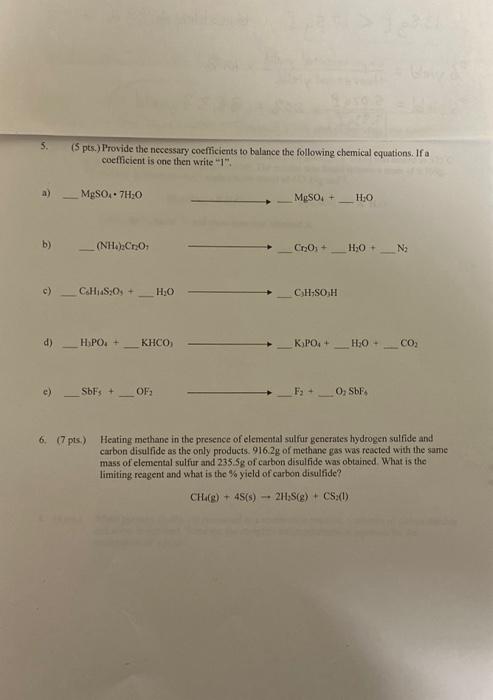 Solved 5. (S pts.) Provide the necessary coefficients to | Chegg.com