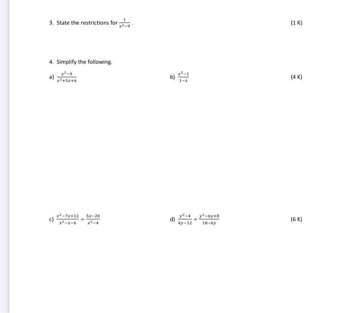 Solved / 35 MCR3U Name: Test #3 1. Sketch the graph of the | Chegg.com