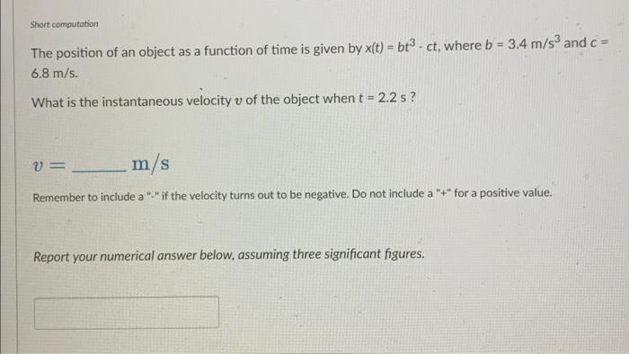 Solved Short Computation The Position Of An Object As A | Chegg.com