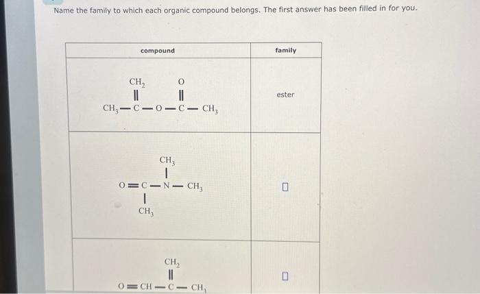 Solved Name the family to which each organic compound | Chegg.com