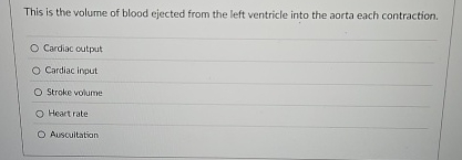 Solved This is the volume of blood ejected from the left | Chegg.com
