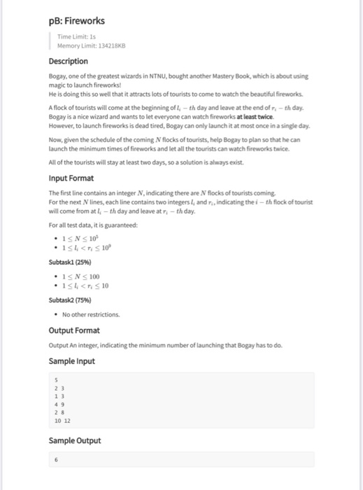 Solved PB: Fireworks Time Limit: 1s Memory Limit: 134218KB | Chegg.com