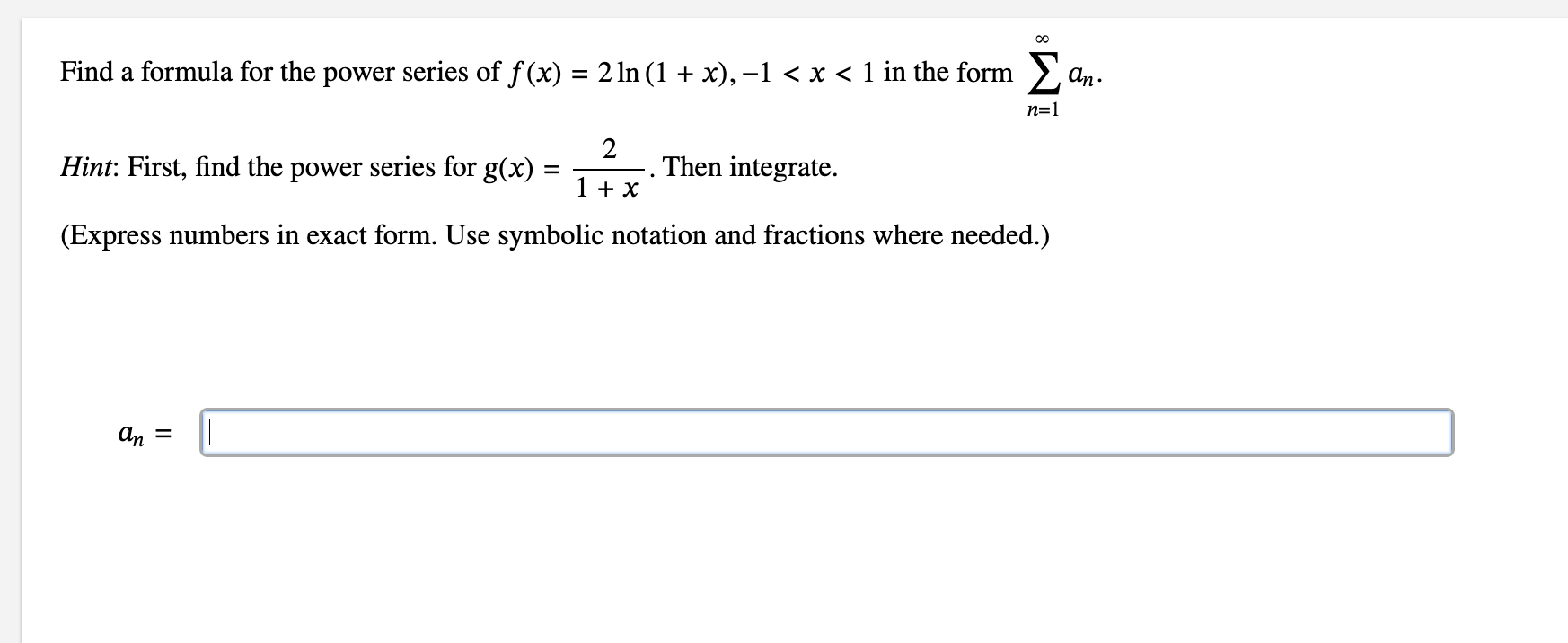Solved Find a formula for the power series | Chegg.com