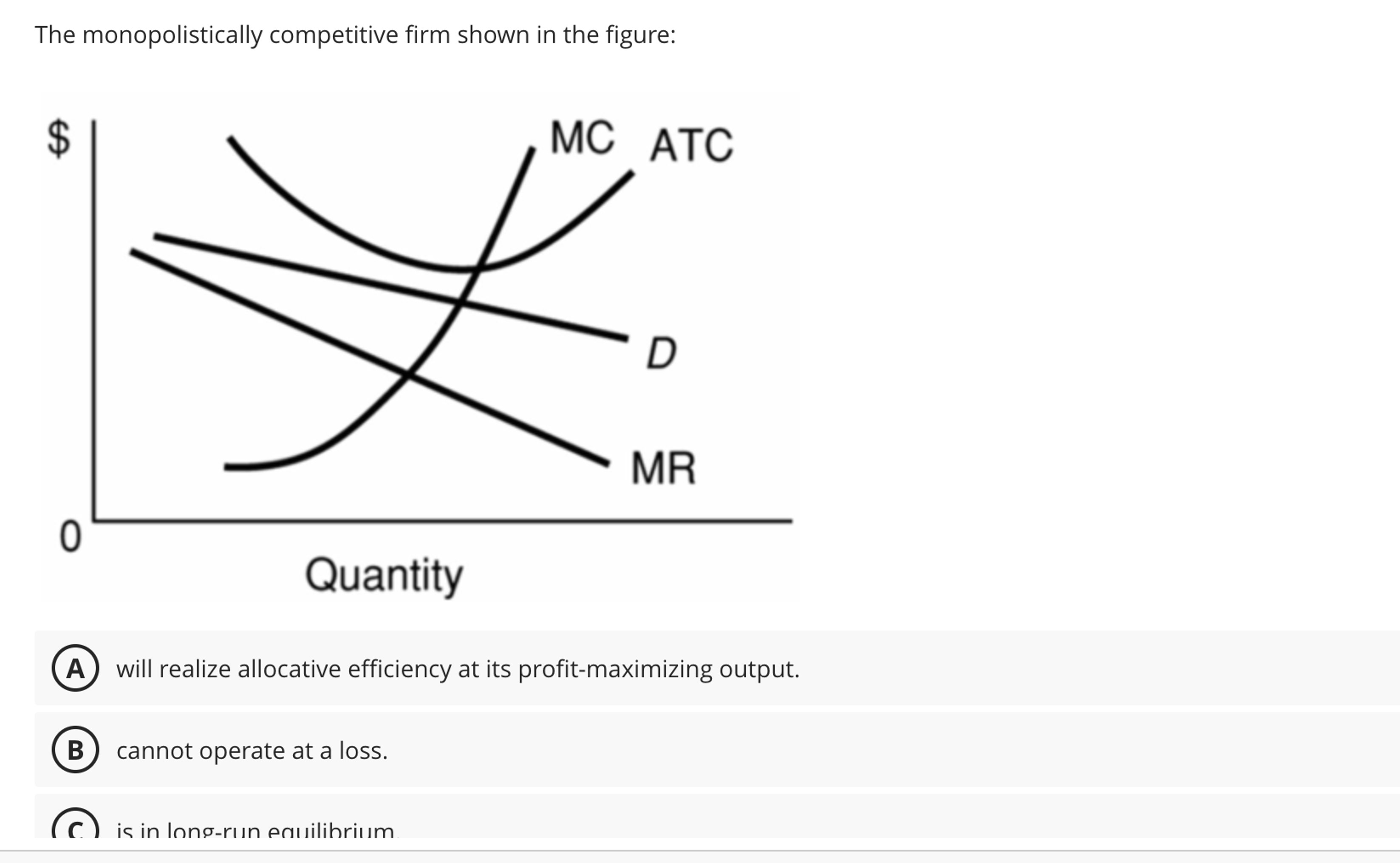 Solved The monopolistically competitive firm shown in the | Chegg.com