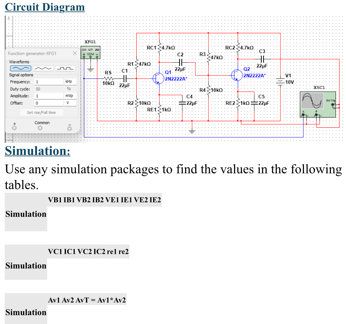 Solved Circuit DiagramSimulation:Use any simulation packages | Chegg.com