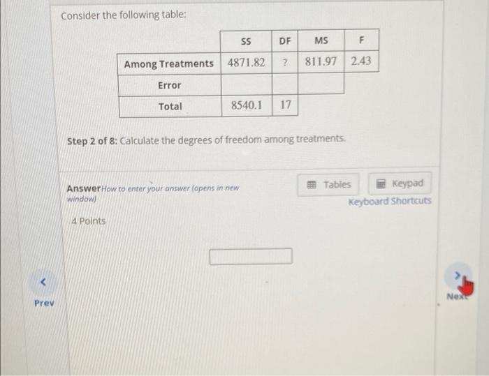 Solved Consider the following table: Among Treatments Error | Chegg.com