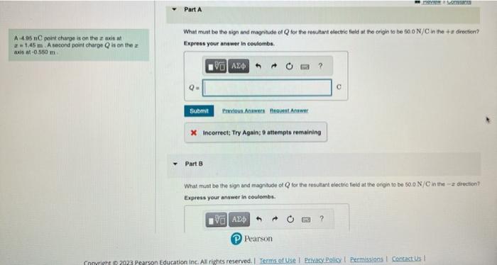 Solved A. 4.95nC point charge is on the a axis at What muat | Chegg.com