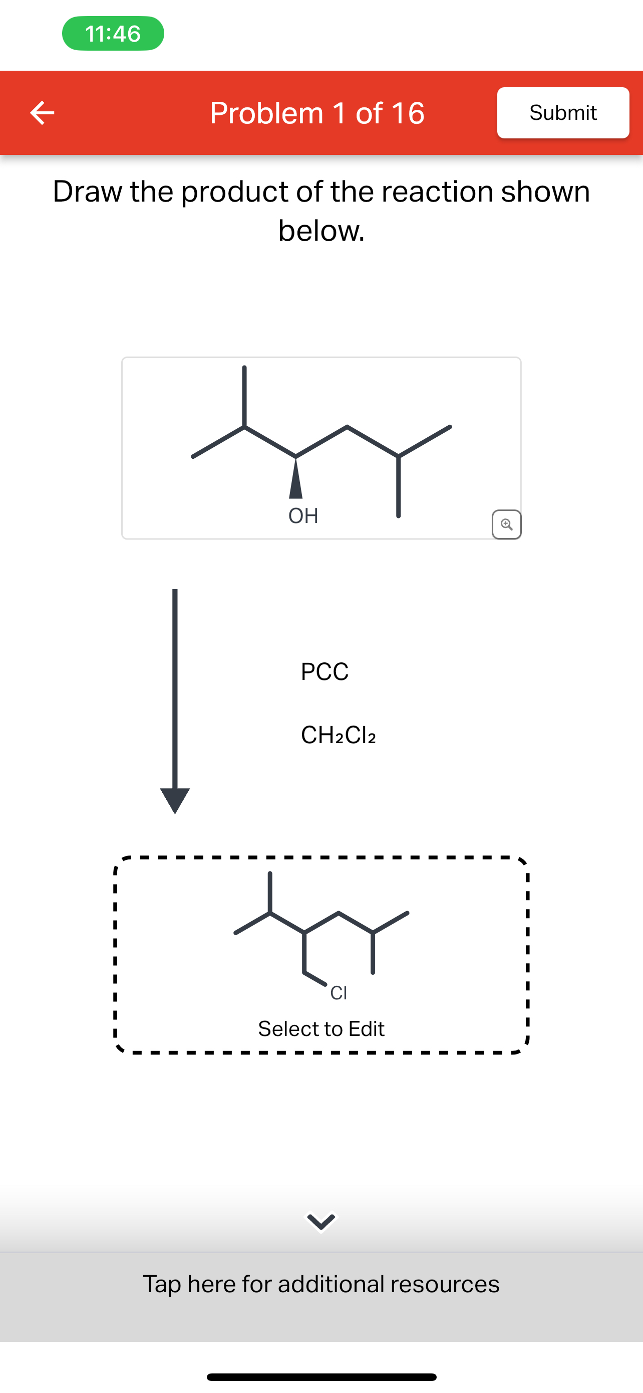 Solved Problem 1 ﻿of 16Draw the product of the reaction | Chegg.com