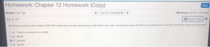 Solved Save Homework: Chapter 12 Homework (Copy) Score: 0 of | Chegg.com