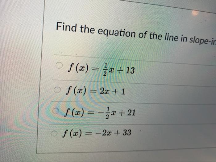 Solved Find the equation of the line in slope-intercept form | Chegg.com