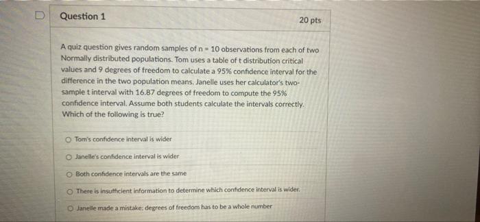 Solved Question 1 20 pts A quiz question gives random | Chegg.com