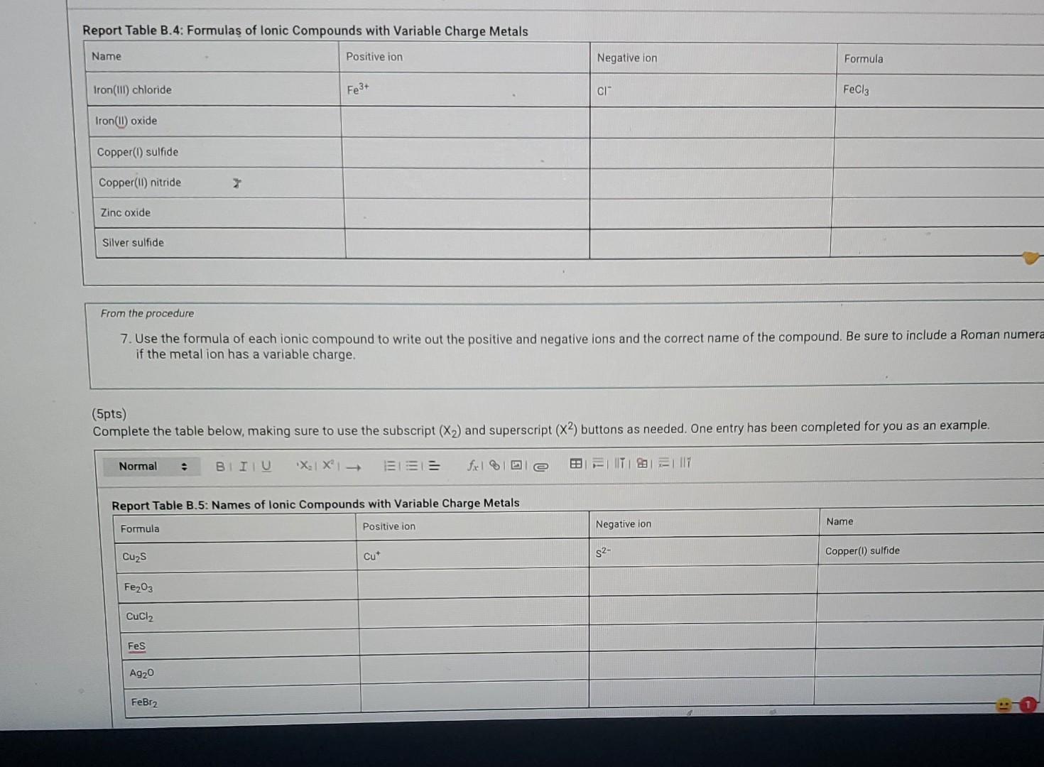 Solved Report Table B.4: Formulas of lonic Compounds with | Chegg.com