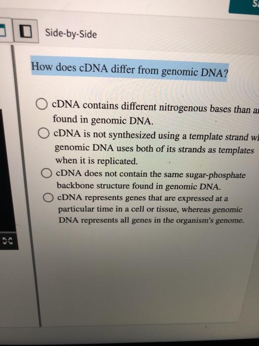 Solved Si O SidebySide How does cDNA differ from genomic