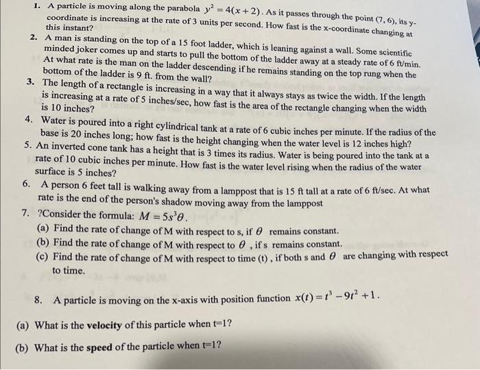 Solved 1. A particle is moving along the parabola y2=4(x+2). | Chegg.com