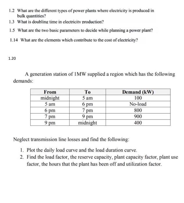 Solved 1.2 What Are The Different Types Of Power Plants | Chegg.com