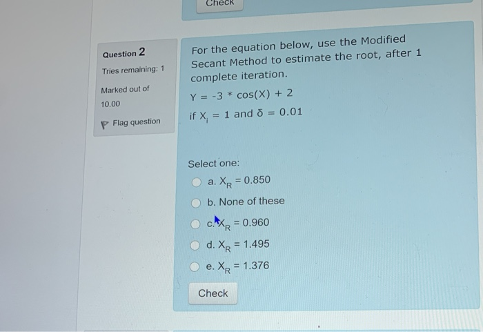 Solved Ch Ck Question 2 Tries Remaining 1 Marked Out Of Chegg Com