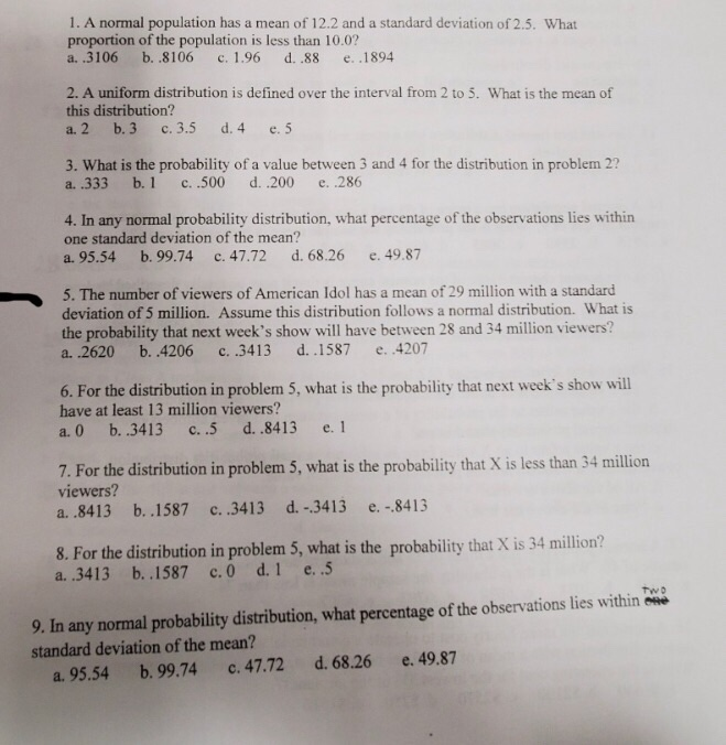 Solved 1. A normal population has a mean of 12.2 and a | Chegg.com