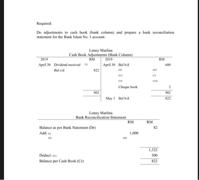 Solved Required: Do adjustments to cash book (bank column) | Chegg.com