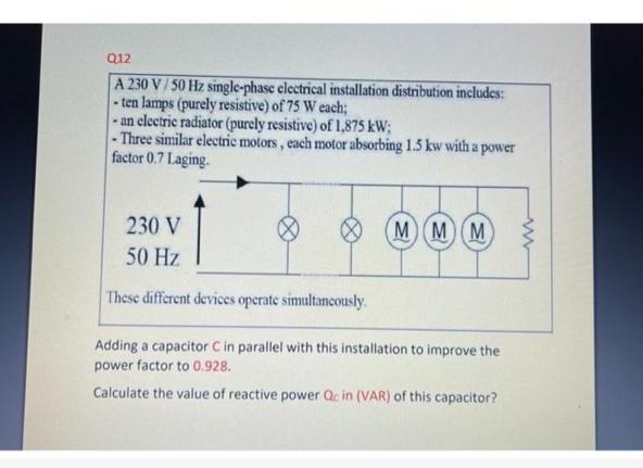 Solved 012 A 230 V / 50 Hz single-phase electrical | Chegg.com