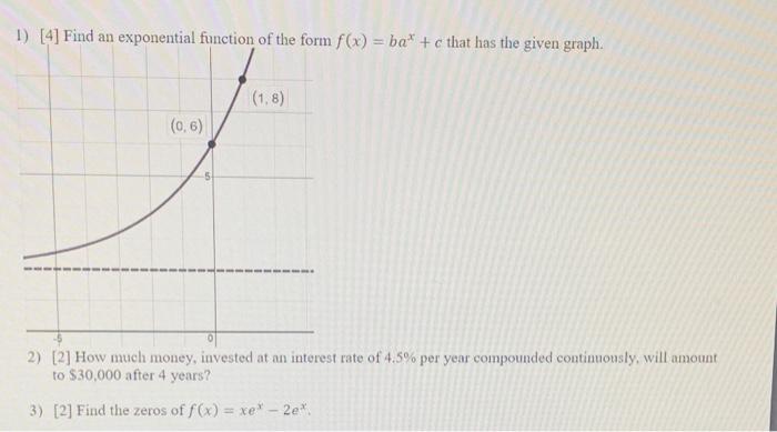 Solved 1) [4] Find An Exponential Function Of The Form F(x) | Chegg.com