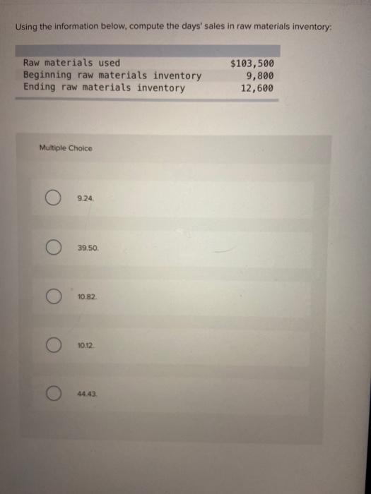 Solved Using the information below, compute the days' sales