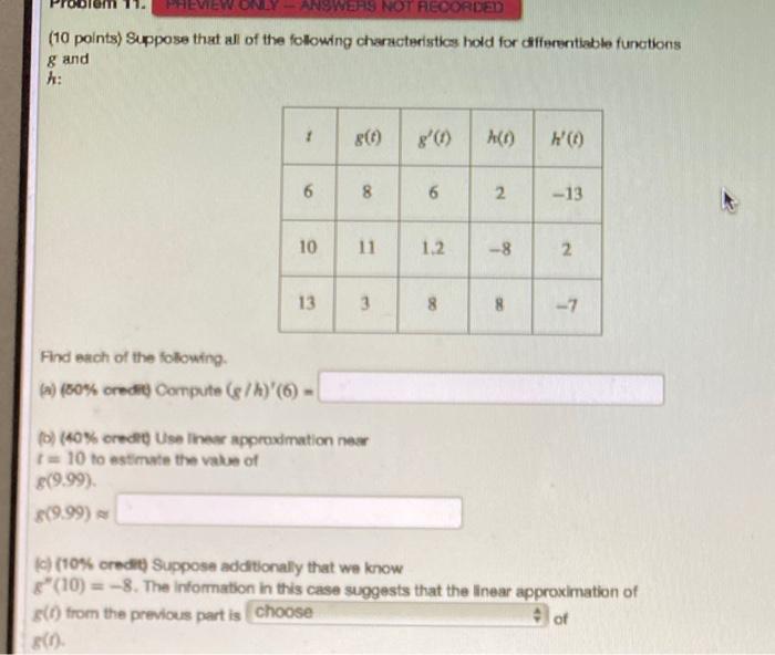 Solved PREVIEW ANSWERS NOT RECORDED (10 points) Suppose that | Chegg.com