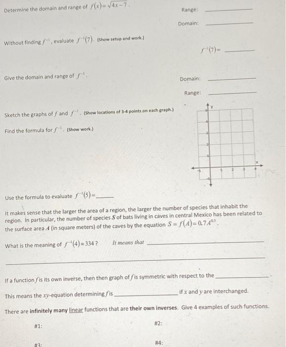 Solved Determine the domain and range of f(x)=J4x - 7. | Chegg.com