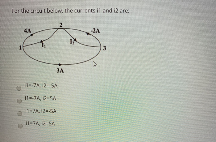 Solved For the circuit below, the currents i1 and 12 are: ЗА | Chegg.com