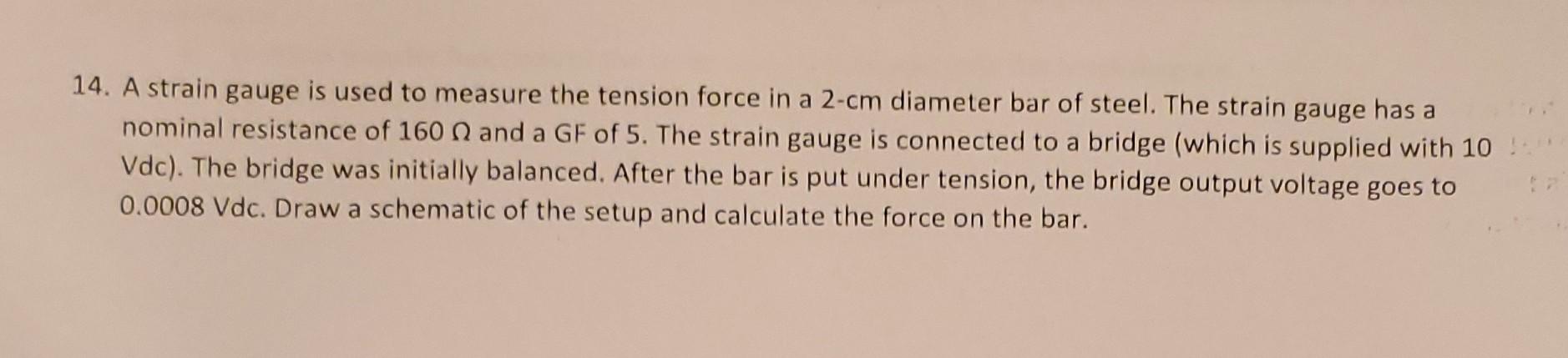 Solved а 14. A strain gauge is used to measure the tension | Chegg.com