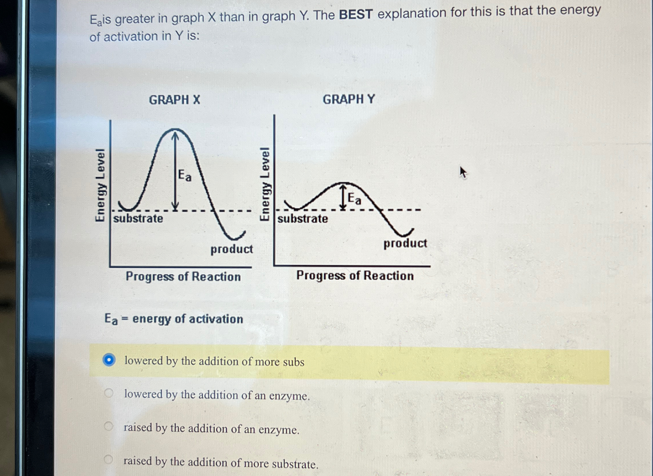 Solved Ea ﻿is greater in graph x ﻿than in graph Y. ﻿The BEST | Chegg.com