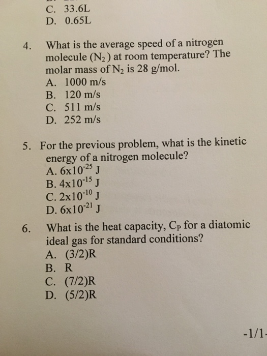 Solved C 33 6l D 0 65l What Is The Average Speed Of A N
