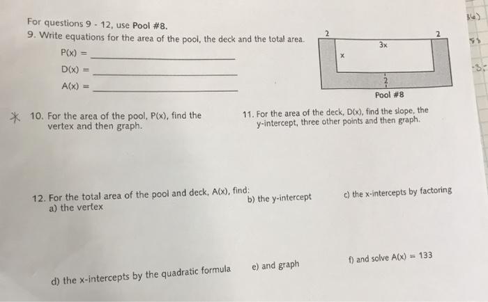 Solved 2 For questions 9-12, use pool #8. 9. Write equations | Chegg.com