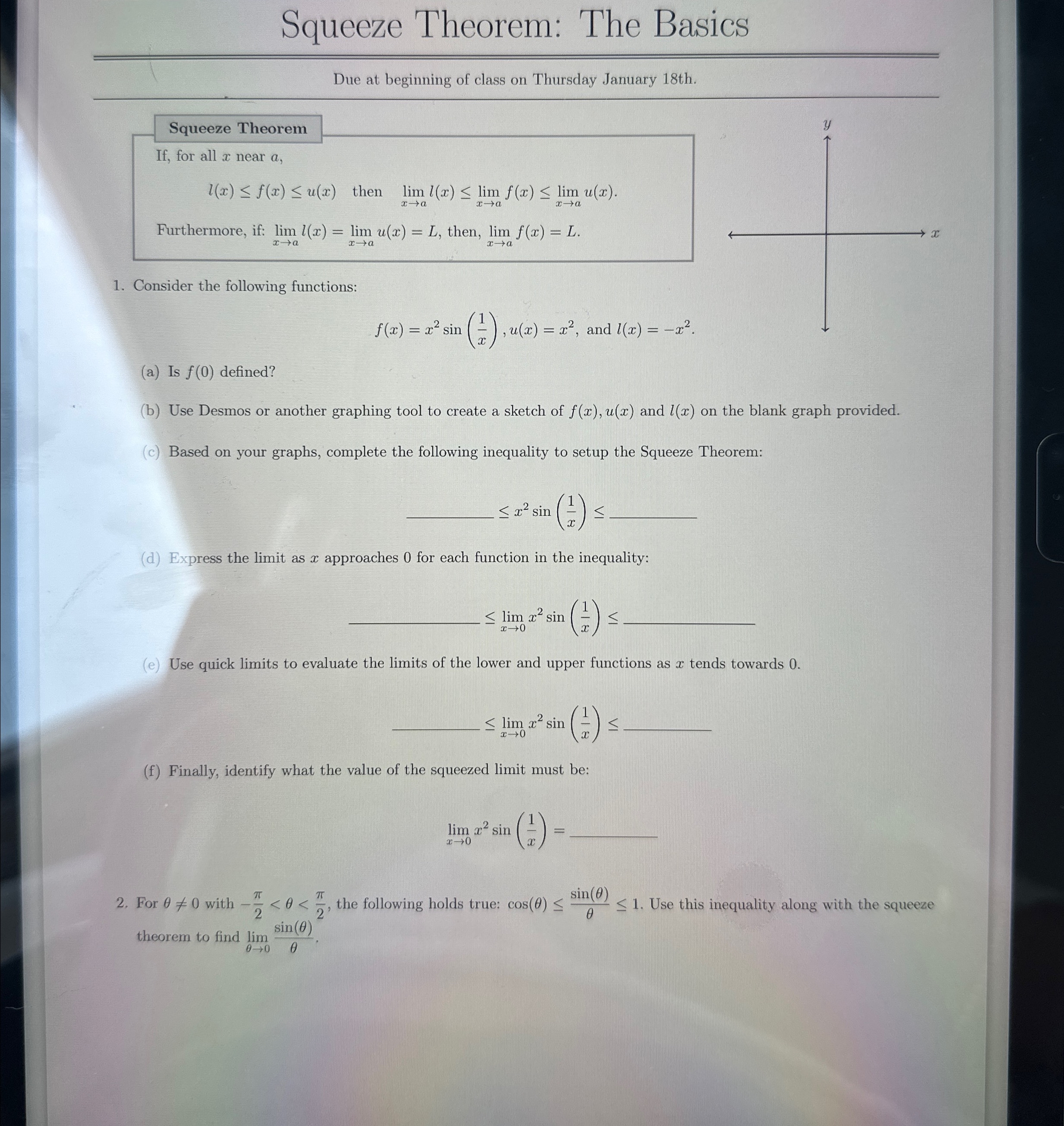Solved Squeeze Theorem: The BasicsDue at beginning of class | Chegg.com