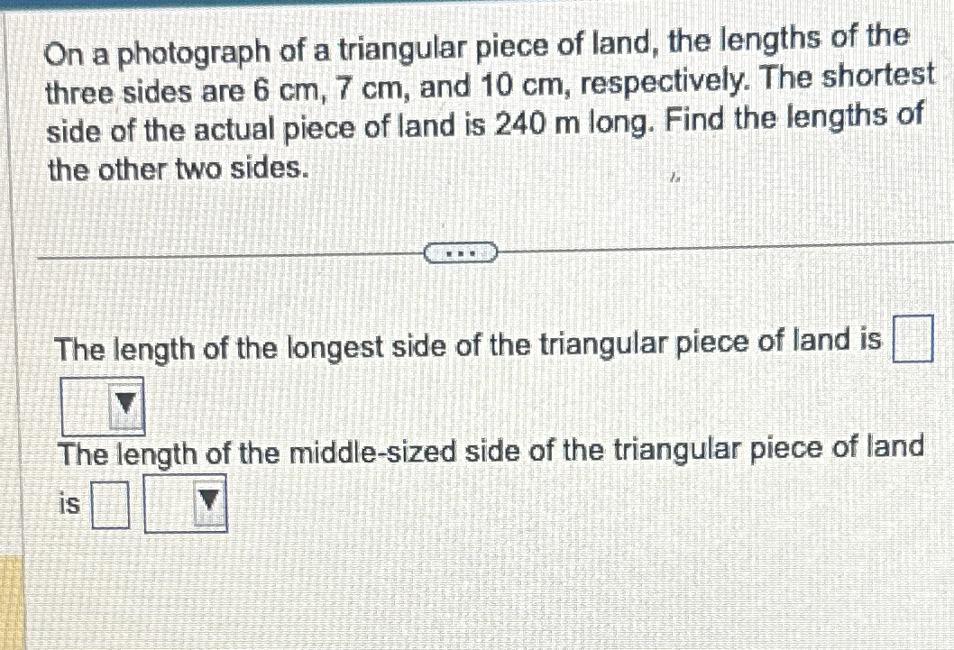 Solved On a photograph of a triangular piece of land, the | Chegg.com