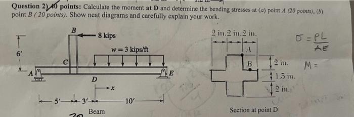 Solved Question 2) 10 points: Calculate the moment at D and | Chegg.com