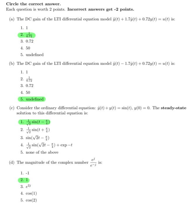 Solved Circle the correct answer. Each question is worth 2 | Chegg.com