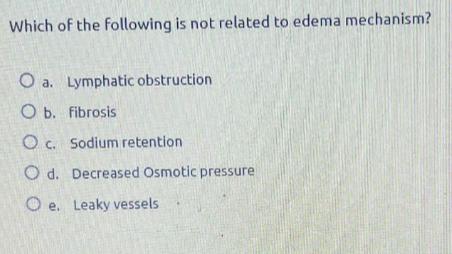 Solved Which of the following is not related to edema | Chegg.com