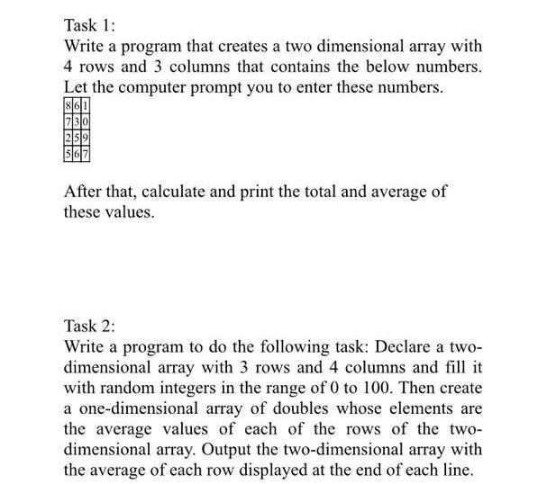 Task 1: Write a program that creates a two | Chegg.com