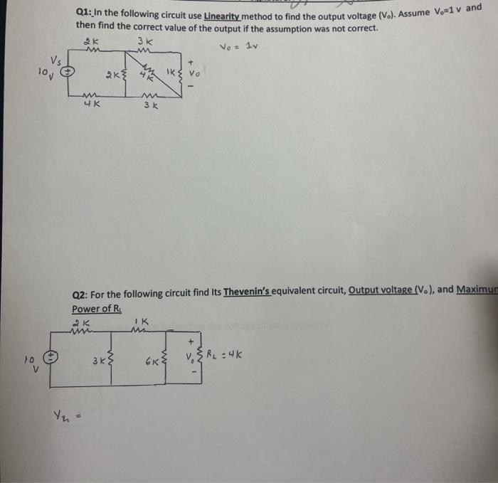 Solved Q1: In The Following Circuit Use Linearity Method To | Chegg.com