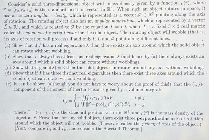 Solved Consider a solid three-dimensional object with mass | Chegg.com